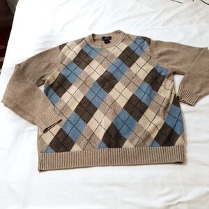 Dockers 100% Cotton V-Collar Tan and Blue Men's Sweater Size Large